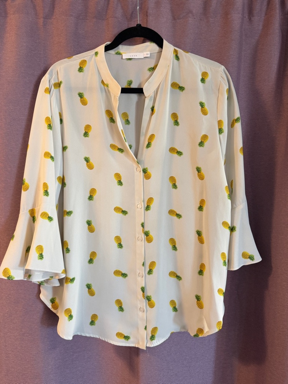 Lush Cream Button-Down Pineapple Print Blouse